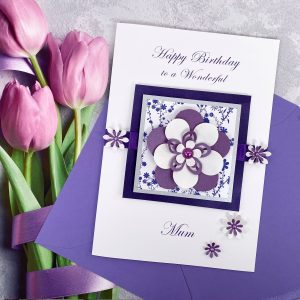 Luxury Handmade Birthday Card Purple Flower A5 Large Card