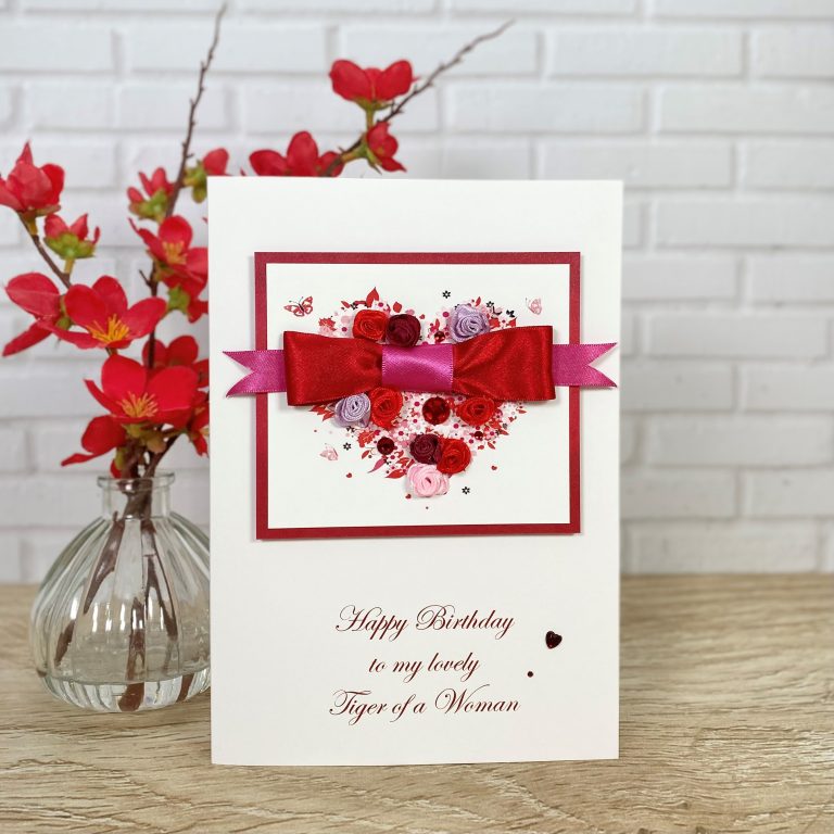 Luxury Handmade Birthday Card “Rosebud Heart”