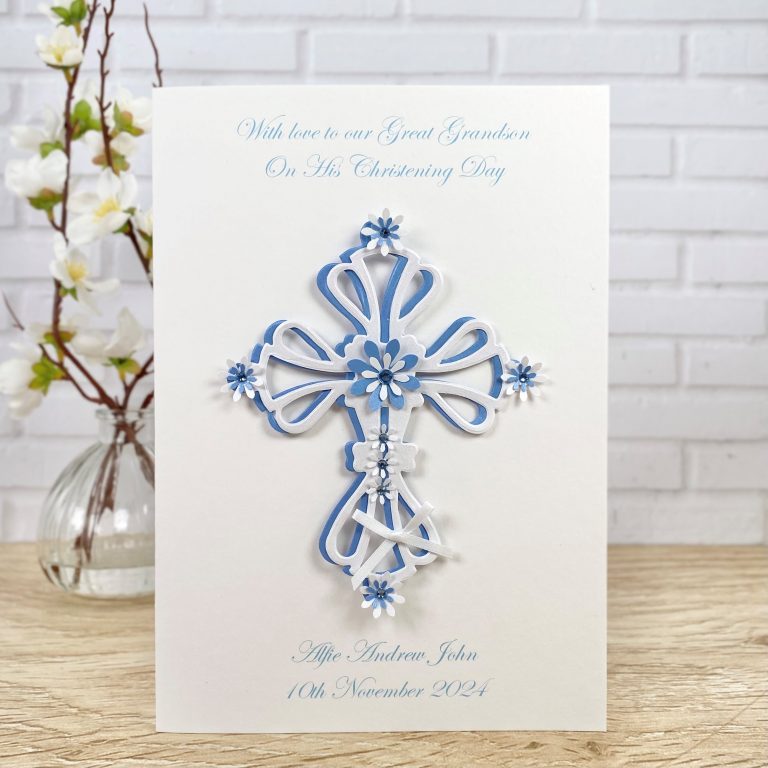 Handmade Christening Card ‘Ornate Floral Cross’