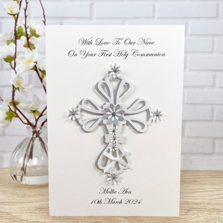 Handmade Holy Communion Card ‘Ornate Floral Cross’