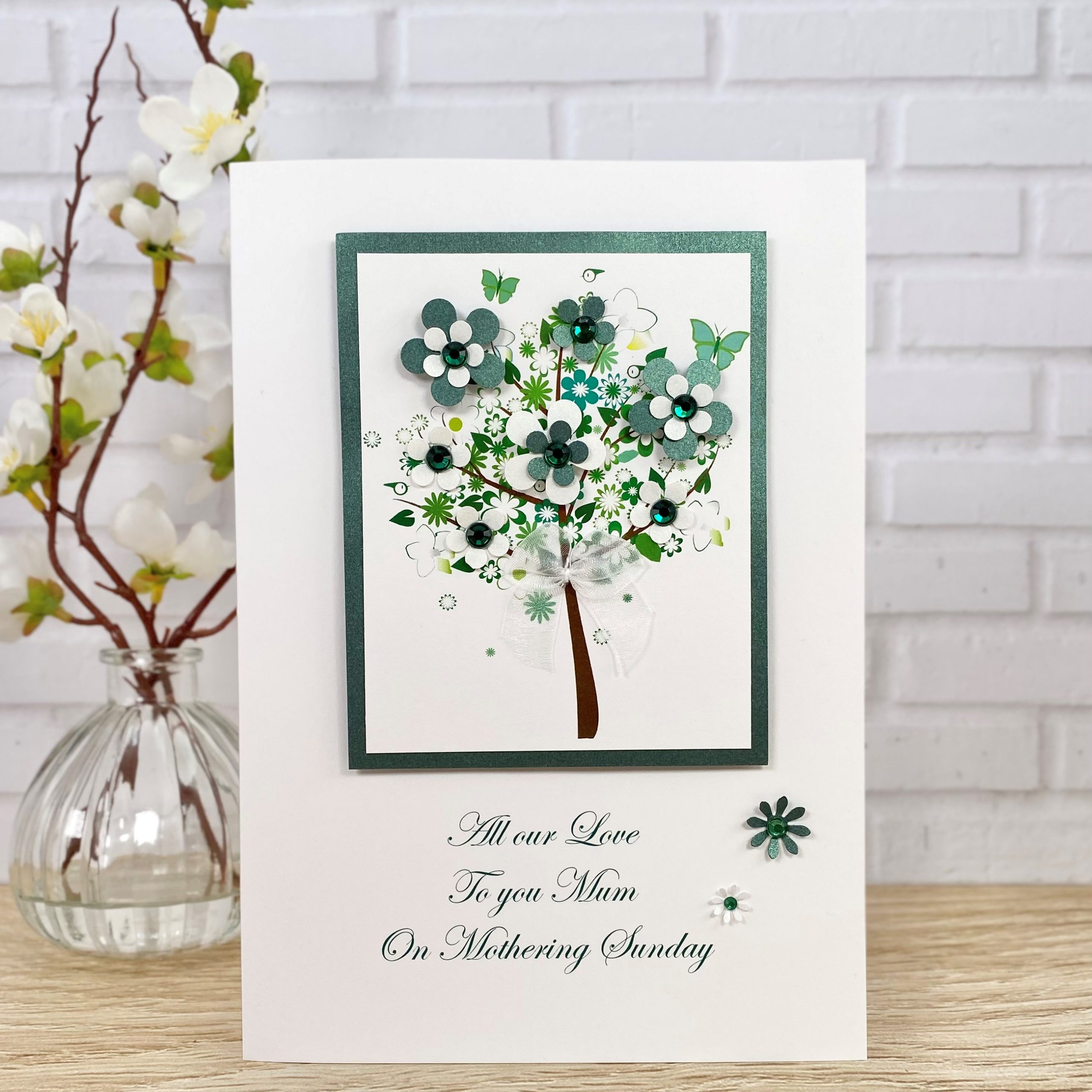 Luxury Handmade Mother's Day Card Green Floral Tree Large Card