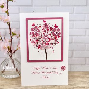 Luxury Handmade Mother's Day Card Pink Floral Tree Large Card