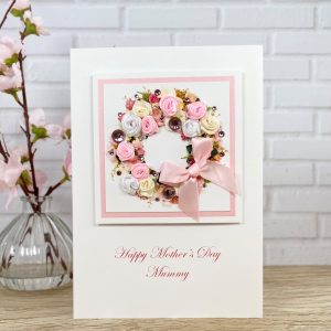 Luxury Handmade Mother's Day Card Pink Floral Wreath A5 Large Card