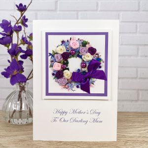 Luxury Handmade Mother's Day Card Purple Floral Wreath A5 Large Card