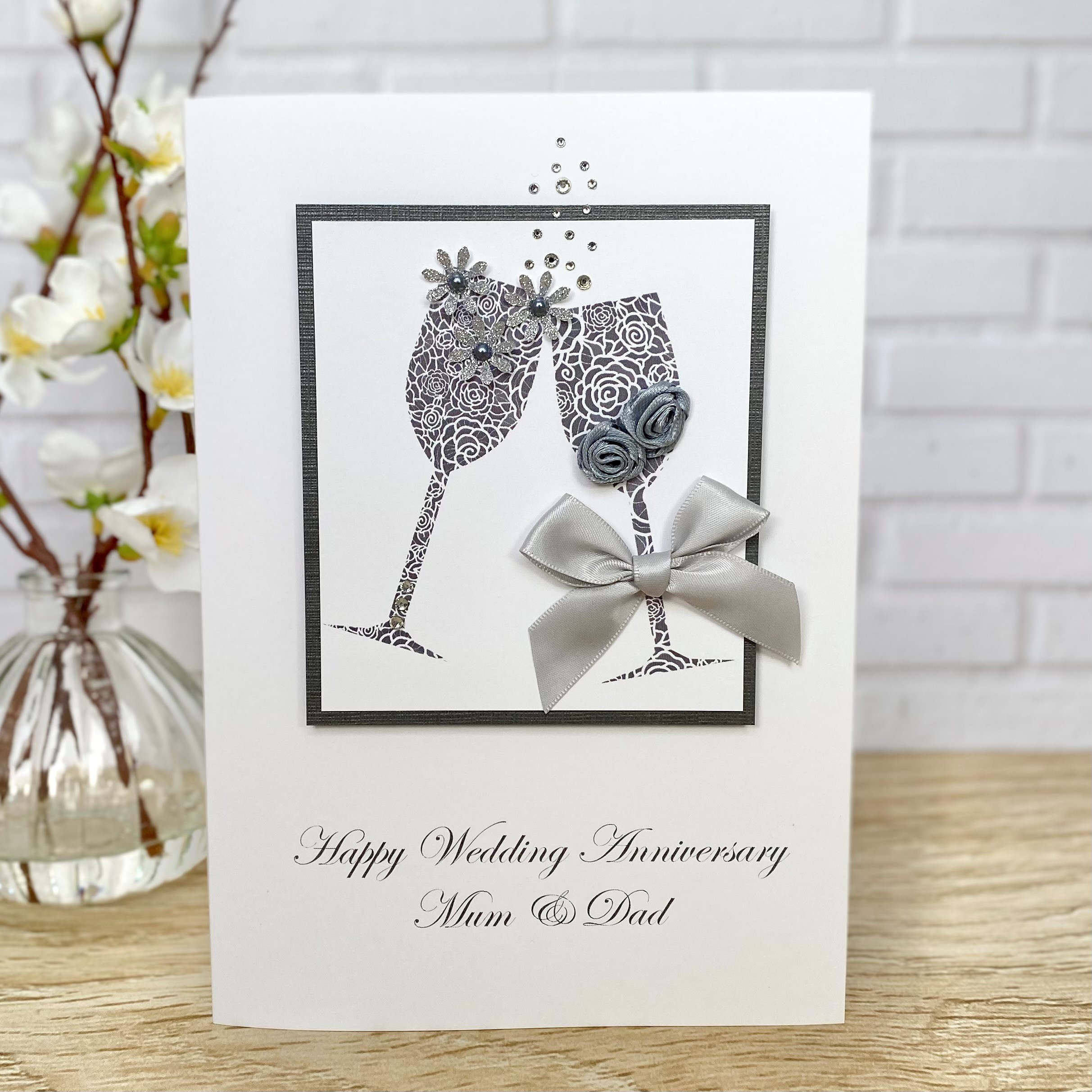 Luxury Handmade Wedding Anniversary Card Champagne Toast A5 large card