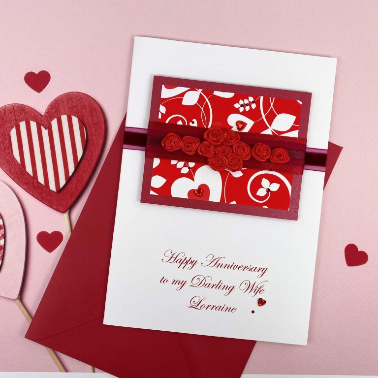 Luxury Handmade Wedding Anniversary Card ‘Roses’