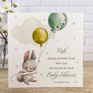 Handmade Baby Shower Cards Rabbit with Balloons Square Cards