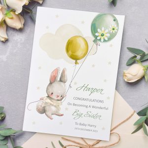 Handmade Birthday Big Sister Rabbit with Balloons A5 Large Card