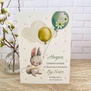 Handmade Birthday Big Sister Rabbit with Balloons A5 Large Card