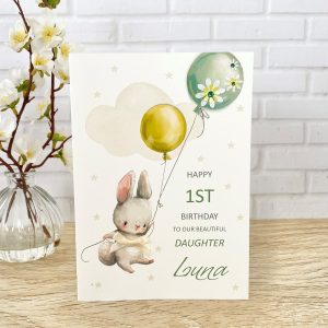 Handmade Kids Birthday Card Rabbit with Balloons A5 Large Card