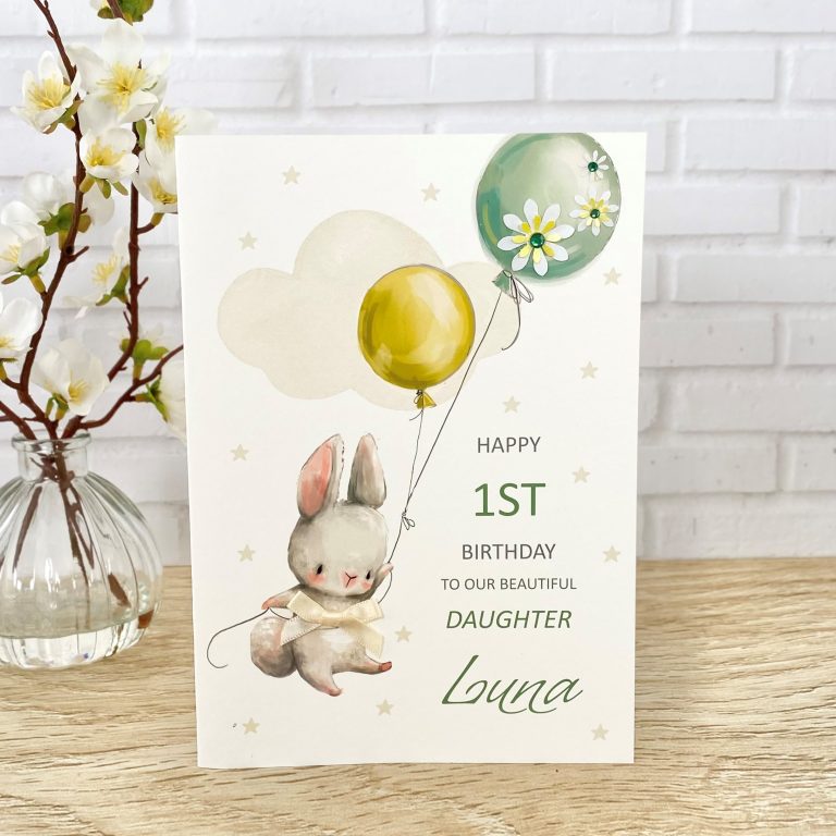 Handmade Birthday Card ‘Cute Bunny with Balloons’