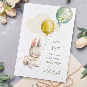 Handmade Kids Birthday Card Rabbit with Balloons A5 Large Card