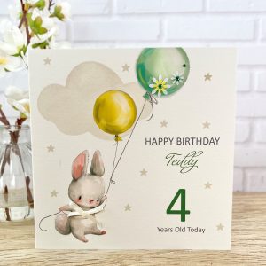 Handmade Kids Birthday Card Rabbit with Balloons Card