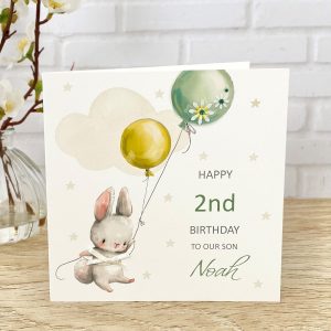 Handmade Kids Birthday Card Rabbit with Balloons A5 Large Card