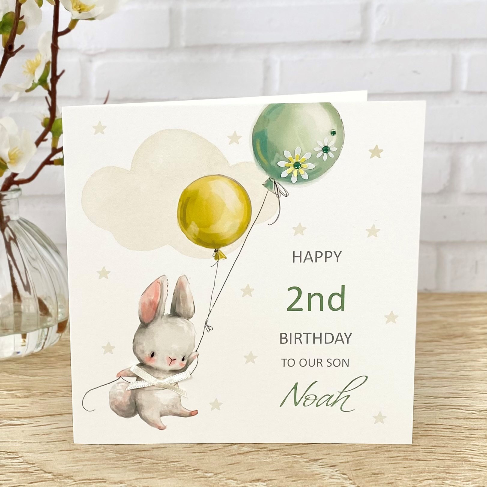 Handmade Kids Birthday Card Rabbit with Balloons A5 Large Card