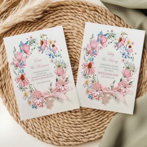 Handmade Pink Floral Wedding Card