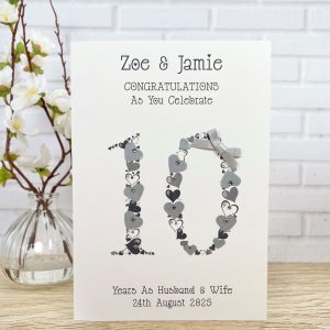 Handmade Wedding Anniversary Card 10 Years Heart Numbers A5 Large Card