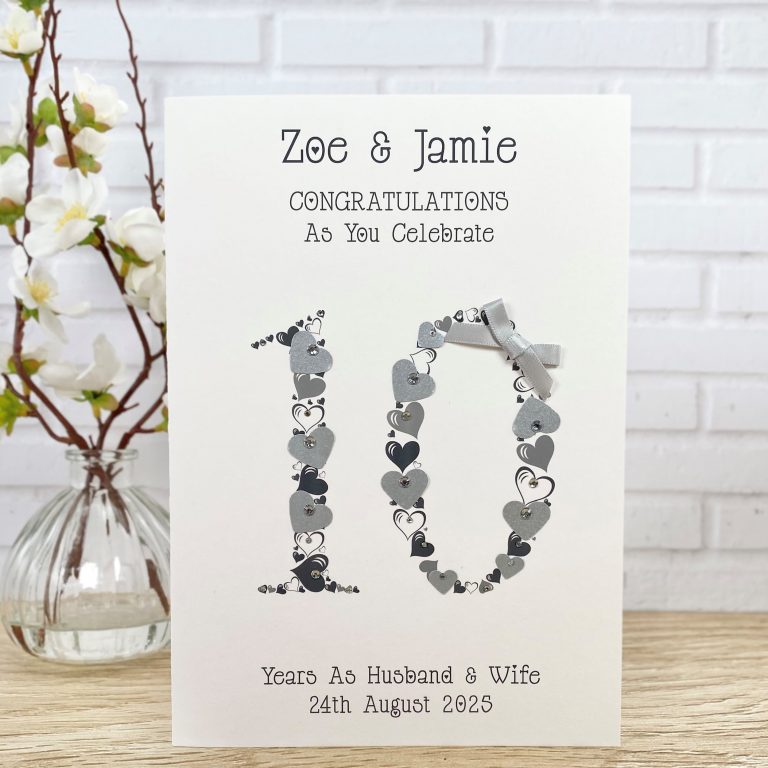 Handmade Wedding Anniversary Card ‘Heart Numbers’ (any number)