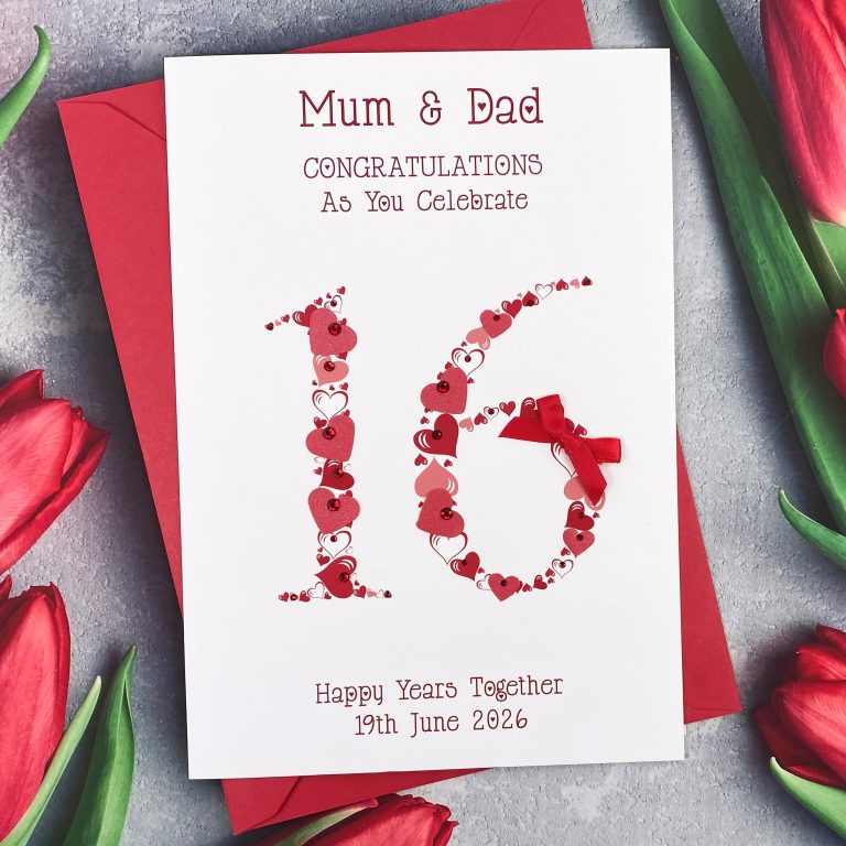 Handmade Wedding Anniversary Card ‘Heart Numbers’ (any number)
