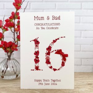 Handmade Wedding Anniversary Card 16 Years Heart Numbers A5 Large Card