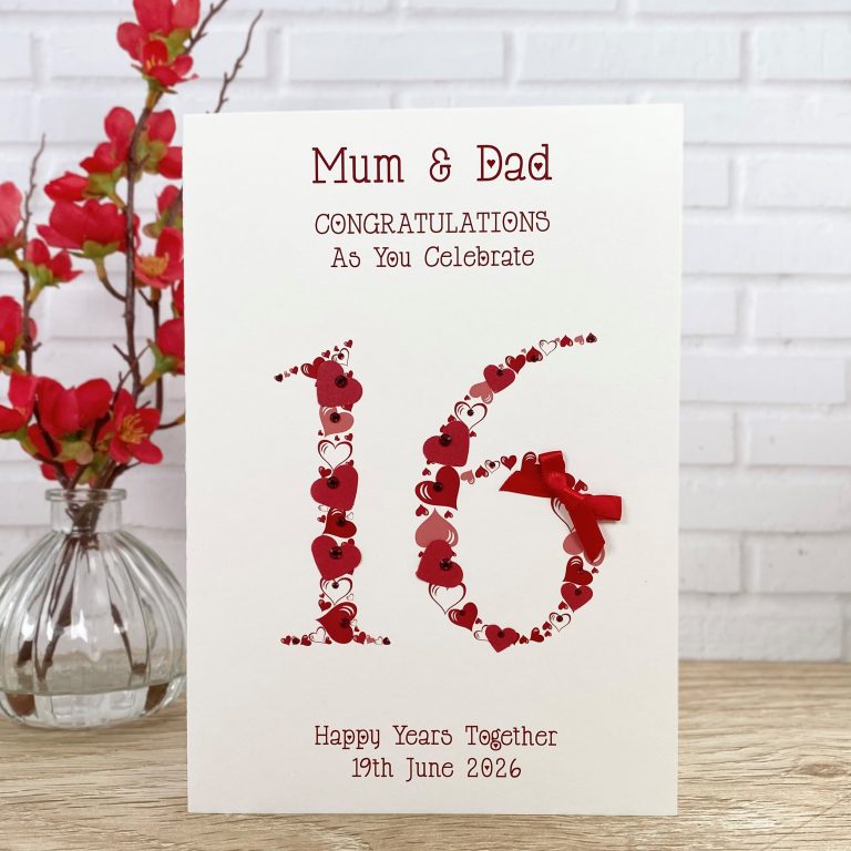 Handmade Wedding Anniversary Card ‘Heart Numbers’ (any number)