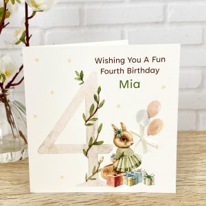 Kids Handmade Birthday Card Squirrel with Balloons