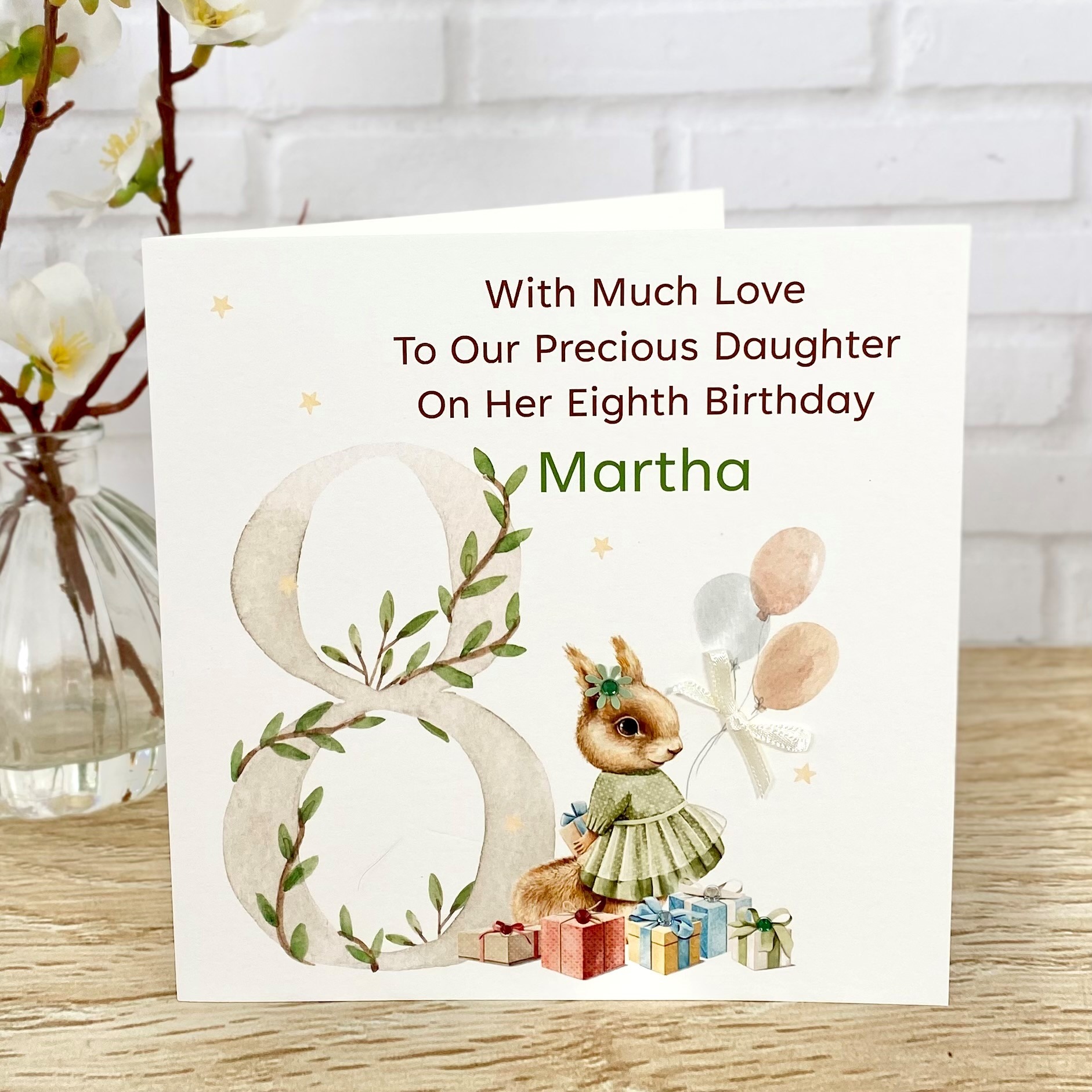 Kids Handmade Birthday Card Squirrel with Balloons