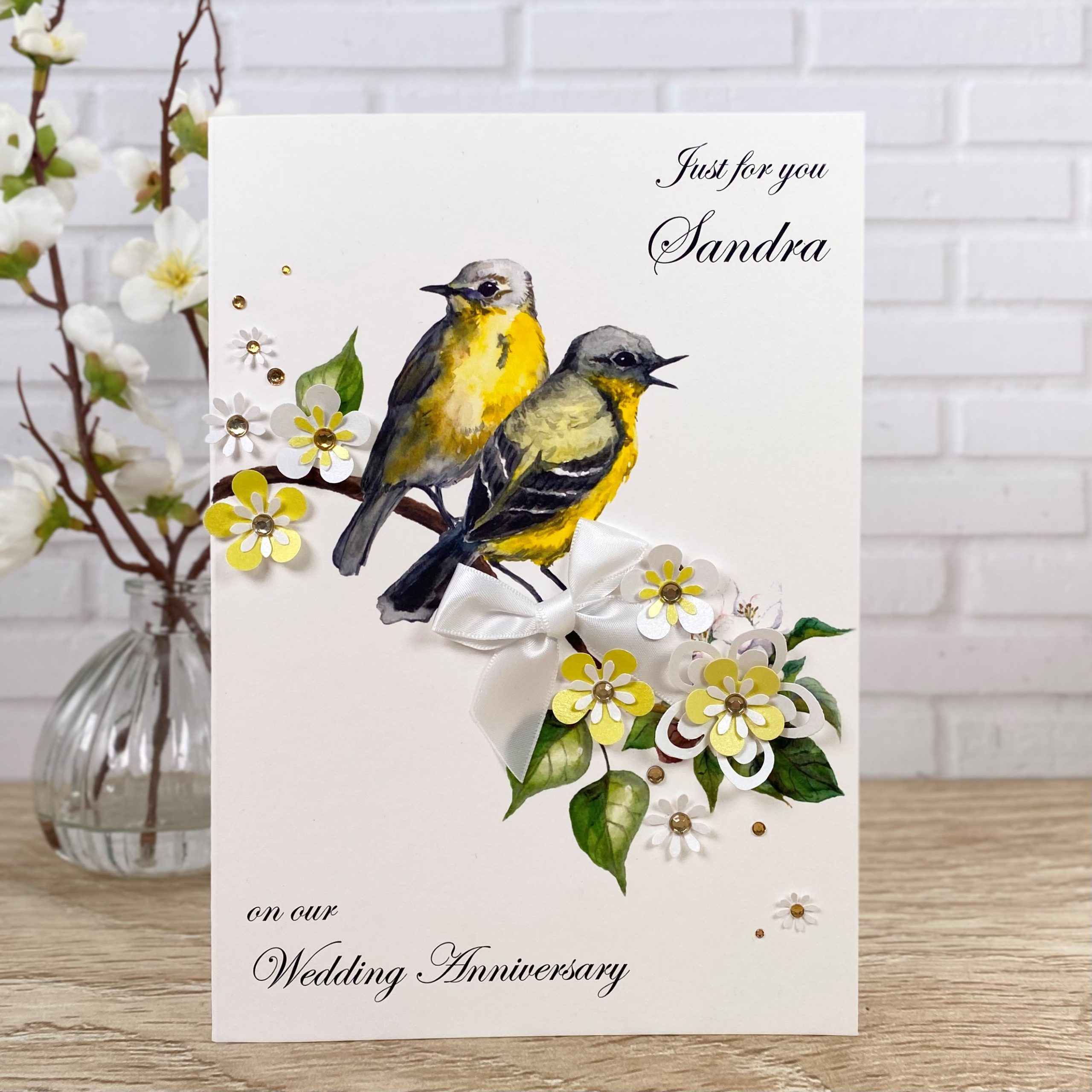 Wedding Anniversary Card Yellow Birds A5 large cards