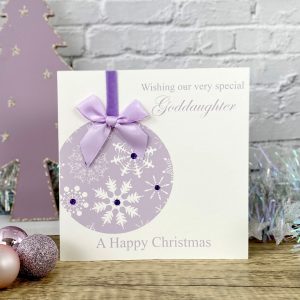 Handmade Christmas Cards Childrens Lilac Bauble A4 extra large card