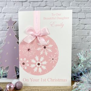 Handmade Christmas Cards Childrens Pink Bauble A4 extra large card