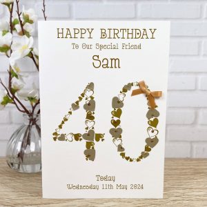 Handmade Birthday Card Gold 40th Birthday Heart Numbers A5 Card