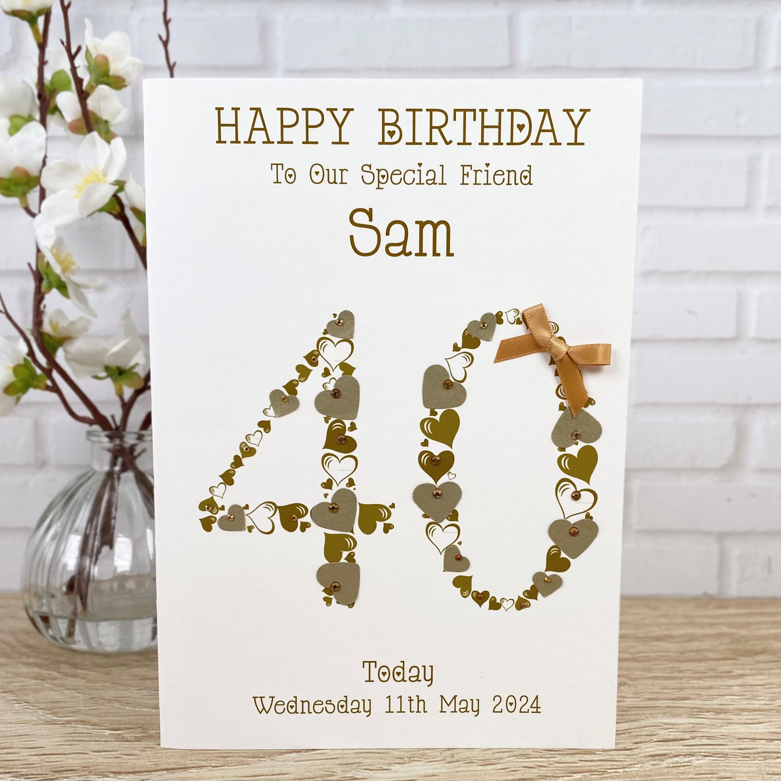 Handmade Birthday Card Gold 40th Birthday Heart Numbers A5 Card