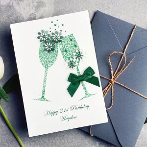 Handmade Birthday Card Green Champagne Toast Large Card