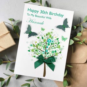Handmade Birthday Card Green Floral Tree A5 Cards
