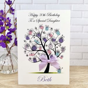Handmade Birthday Card Lilac Tree with Gifts A5 Large Card