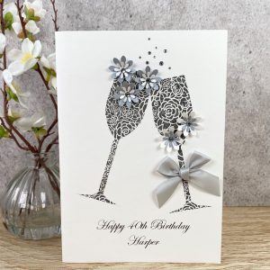 Handmade Birthday Card Silver Champagne Toast Large Card