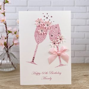 Handmade Birthday Cards Pink Champagne Toast A5 Large Cards