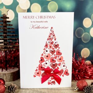 Handmade Christmas Card for wife Red heart Tree A5 large size