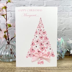 Handmade Christmas Cards Pink Heart Christmas Tree A5 Size Card