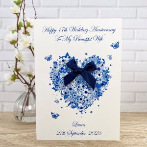 Handmade Wedding Anniversary Card Blue Floral Heart A5 Large Card