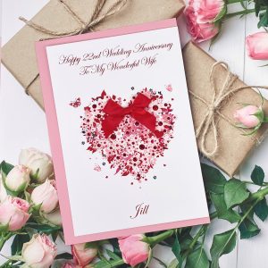 Handmade Wedding Anniversary Card Red Floral Heart Large Card