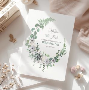 Personalised Sage Wreath Wedding Card