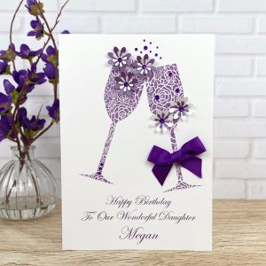 Handmade Birthday Card Purple Champagne Toast Large Card