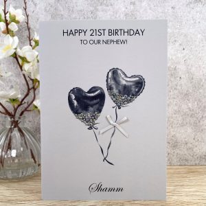 Handmade Birthday Card Silver Heart Balloons A5 Large Card