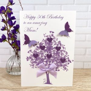 Handmade Birthday Cards Lilac Heart Tree A5 Large Card