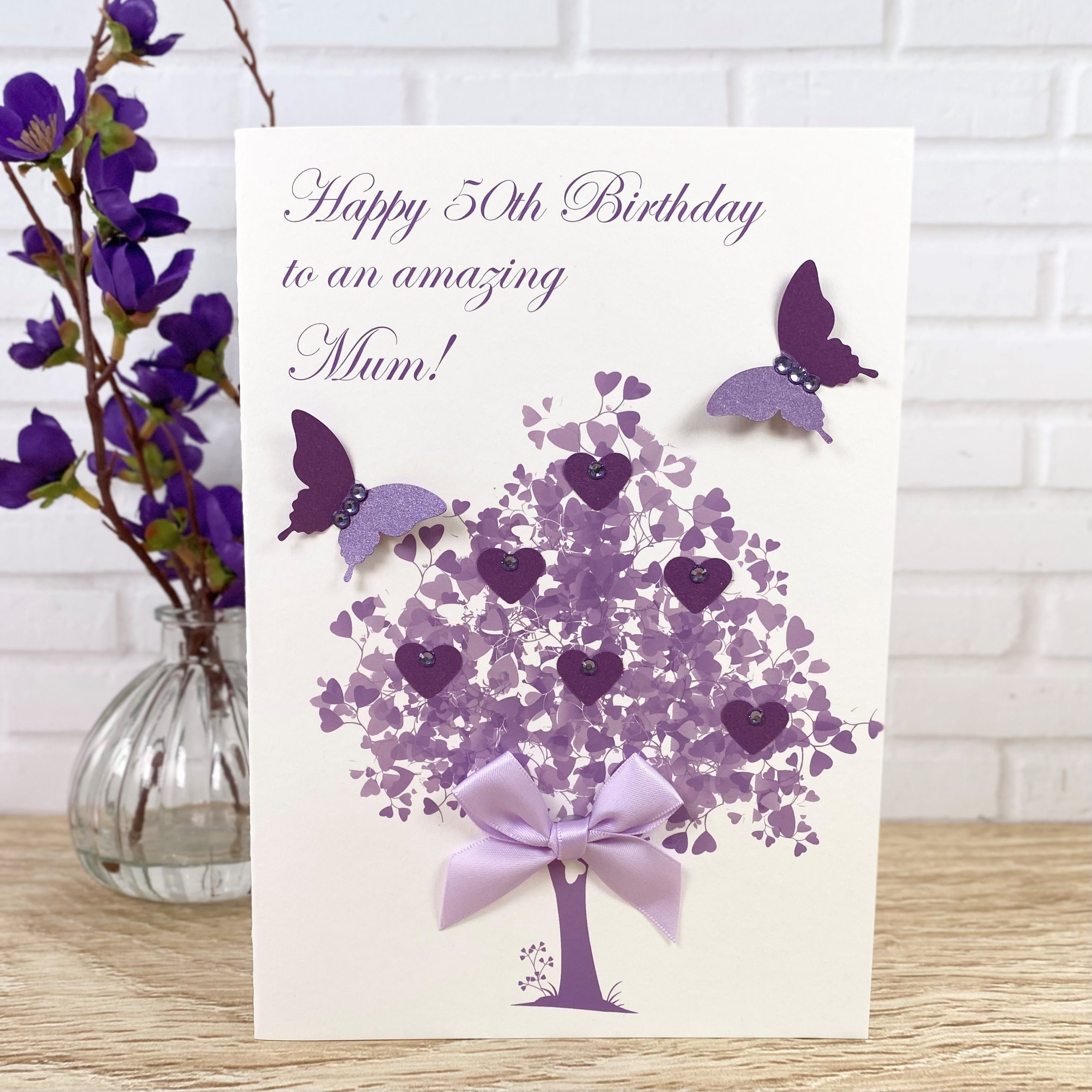 Handmade Birthday Cards Lilac Heart Tree A5 Large Card