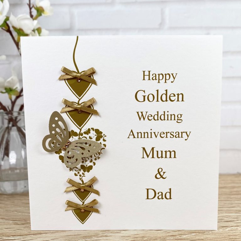 Handmade Golden Wedding Anniversary Card ‘Golden Hearts’