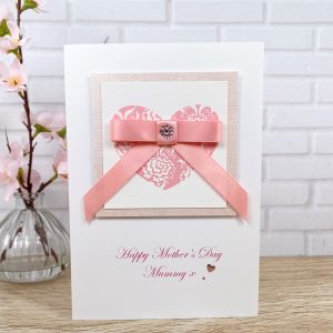 Handmade Pink Bowed Heart Card A5 Large Card