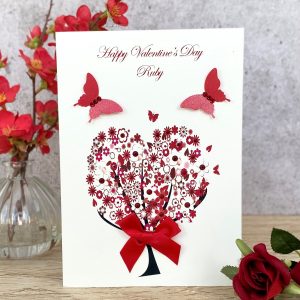 Handmade Valentine's Card Floral Butterfly Tree A5 Card