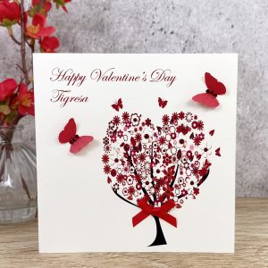 Handmade Valentine's Card Red Flower Heart Tree A5 Large Card